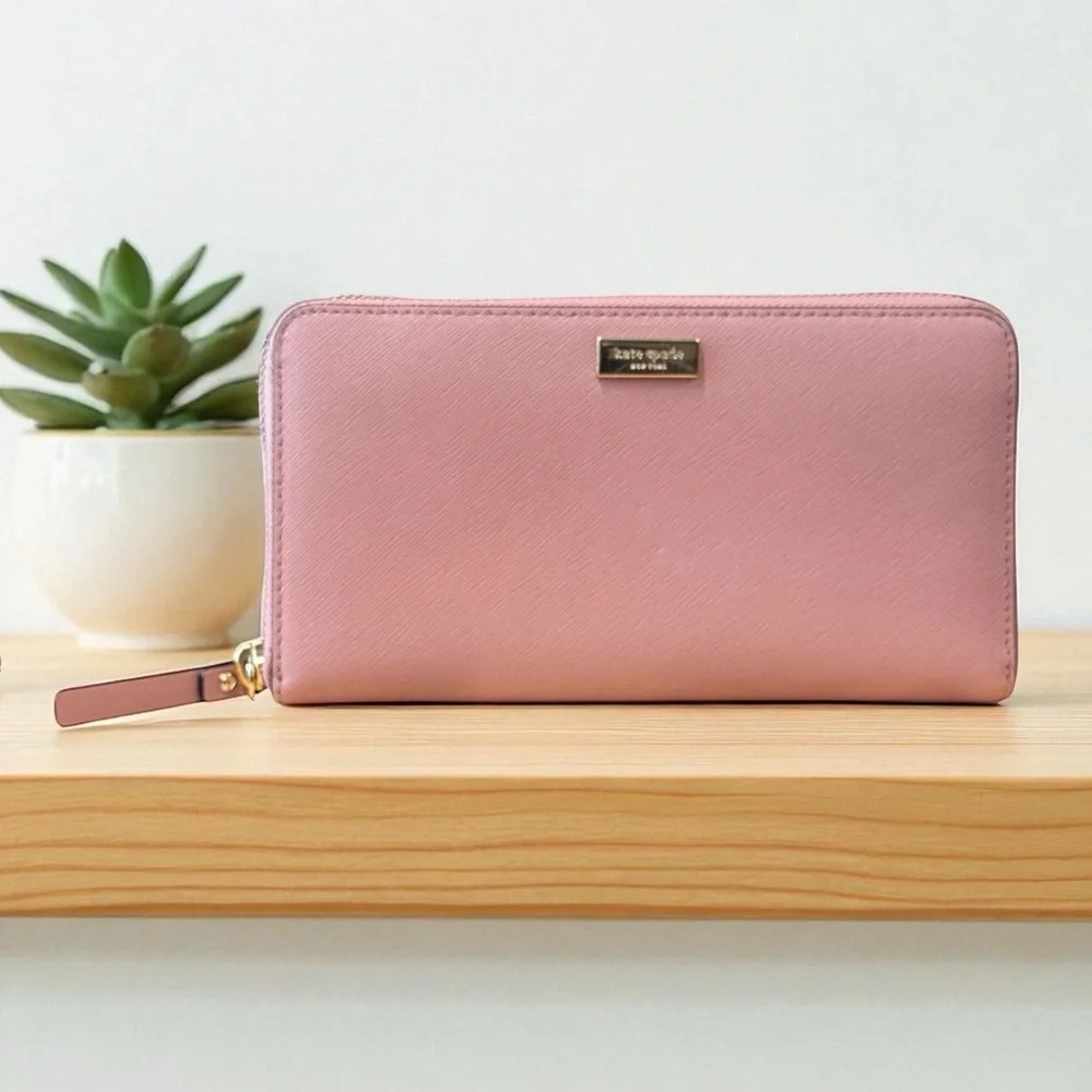 Kate Spade Newbury Lane Neda Zip Around Wallet Clutch Rose Pink Gold Wallet